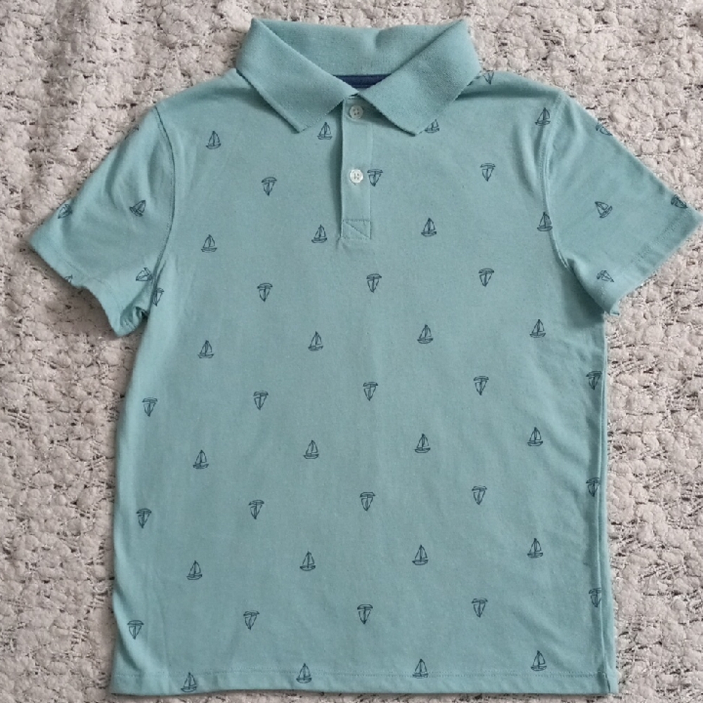 Cat & Jack Aqua Polo with Sailboat Print Boys Size 8